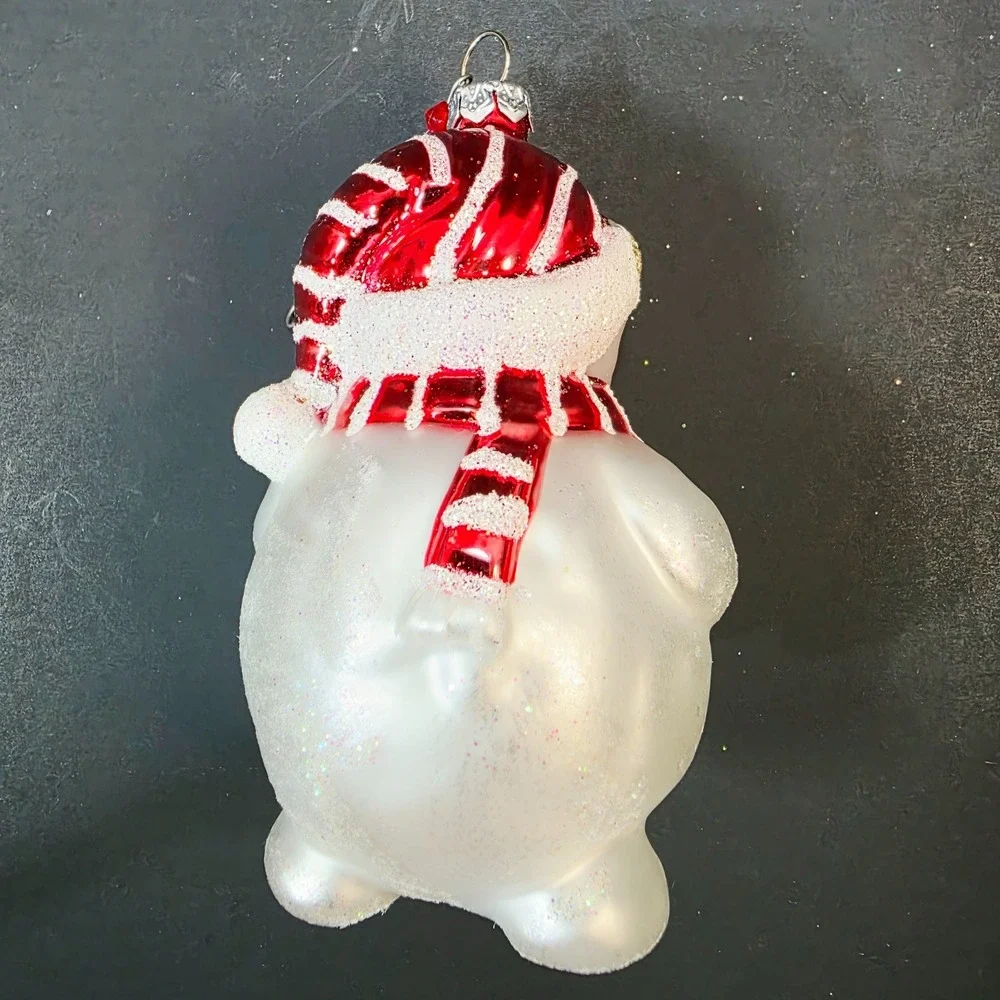Snowman Blown Glass Christmas Ornament White Red Striped Scarf 4.75